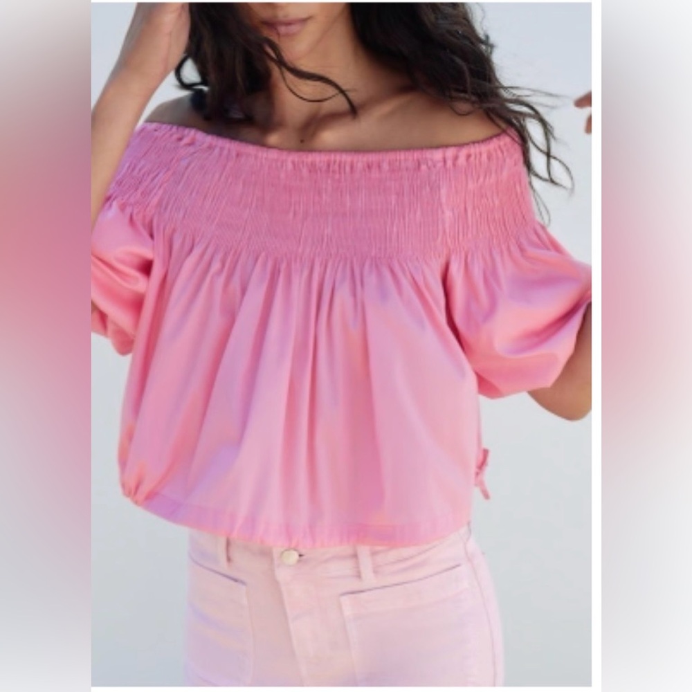 Zara Pink Off-Shoulder Bubble Blouse